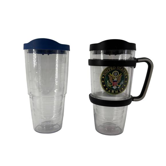 tervis Other - 2 Tervis Cups Clear US Army Blue Black Tumbler Lid Insulated